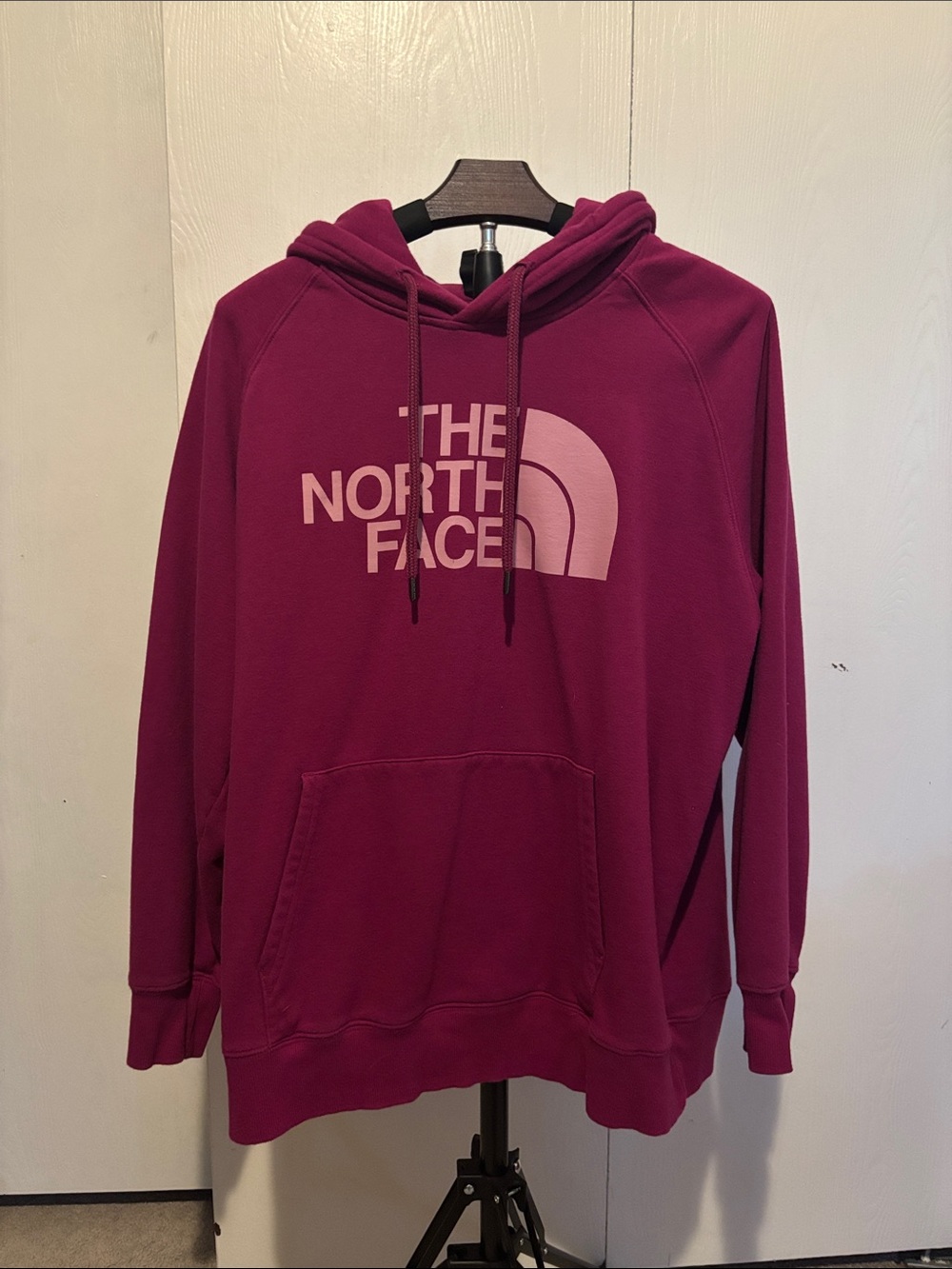 The North Face Men's Zip-Up Hoodie - Raspberry Pink Logo on Plum